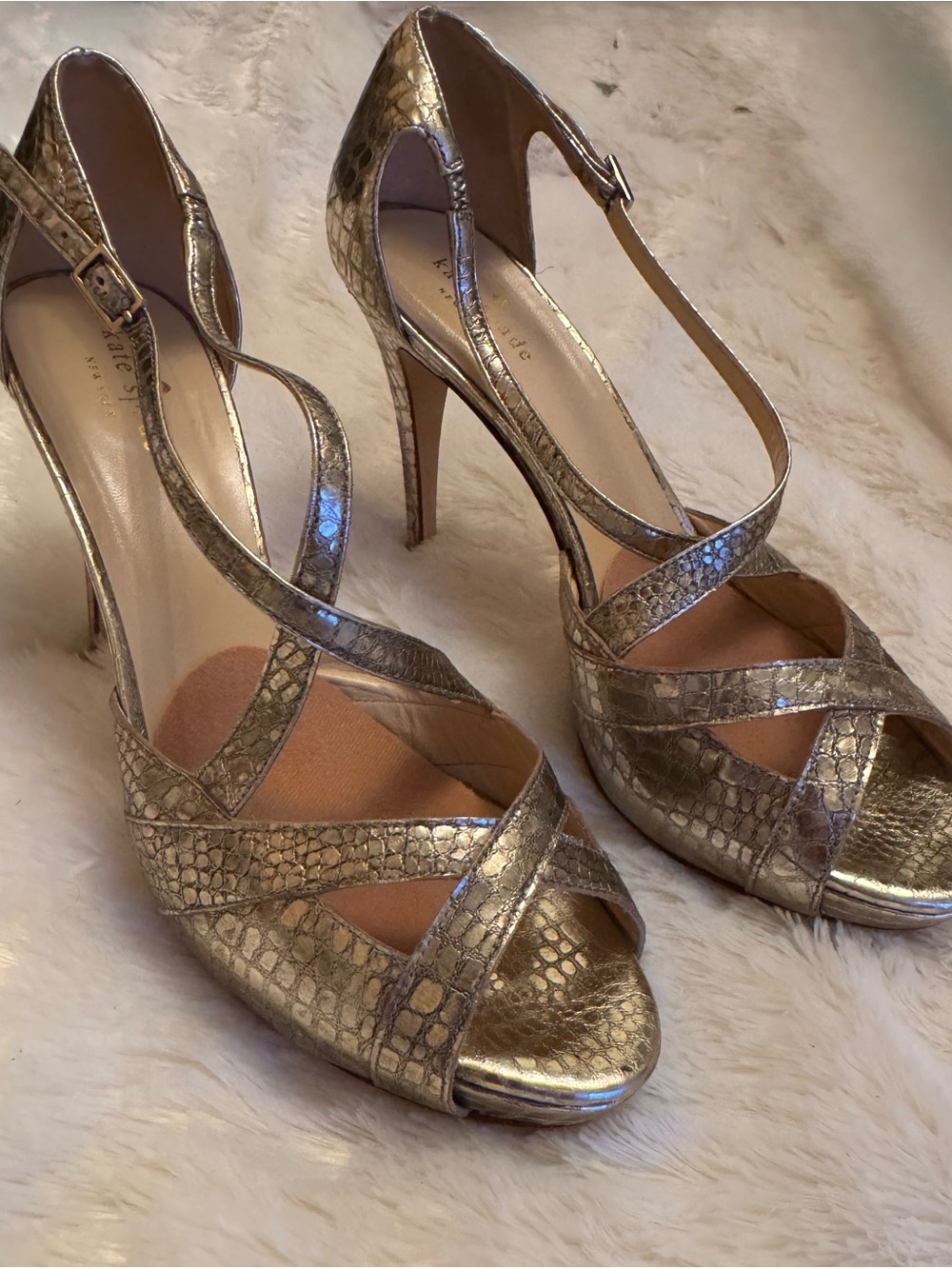 kate spade Metallic Gold Croc-Embossed Slingback Heels
